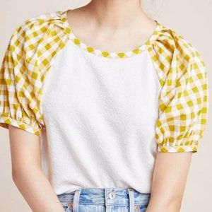 Sunday in Brooklyn Anthro Blair plaid puff sleeve textured top